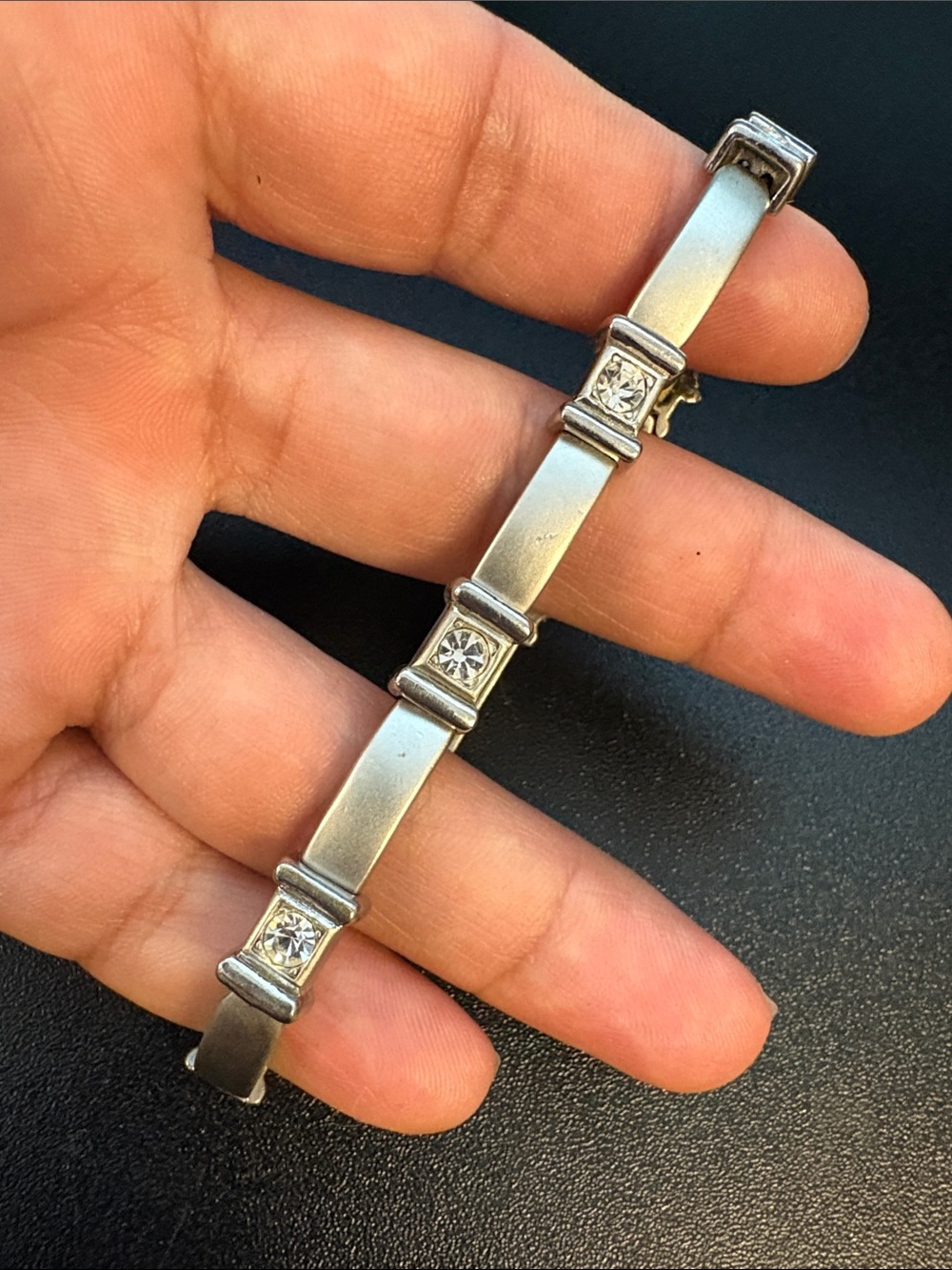Pretty Silvertone Crystal Accent Statement Stretch Bracelet